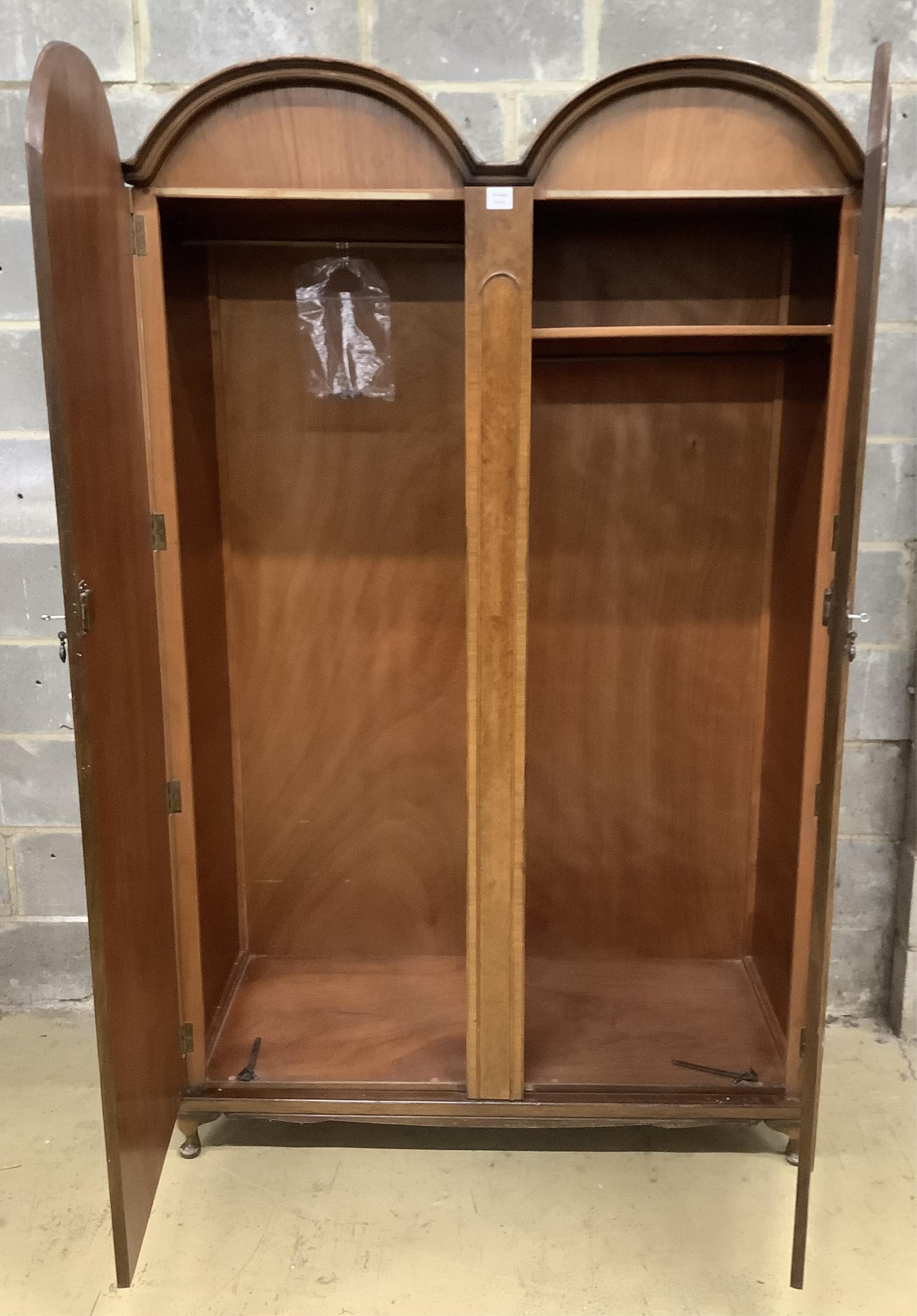 A Queen Anne Revival walnut wardrobe, width 126cm, depth 58cm, height 202cm. Condition - good